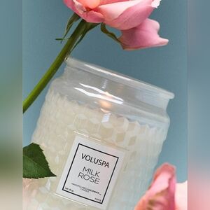 ♥️BUY 2 GET 1 FREE Voluspa Floral Milk Rose Glass Candle, Milk Rose, 45.00 USD